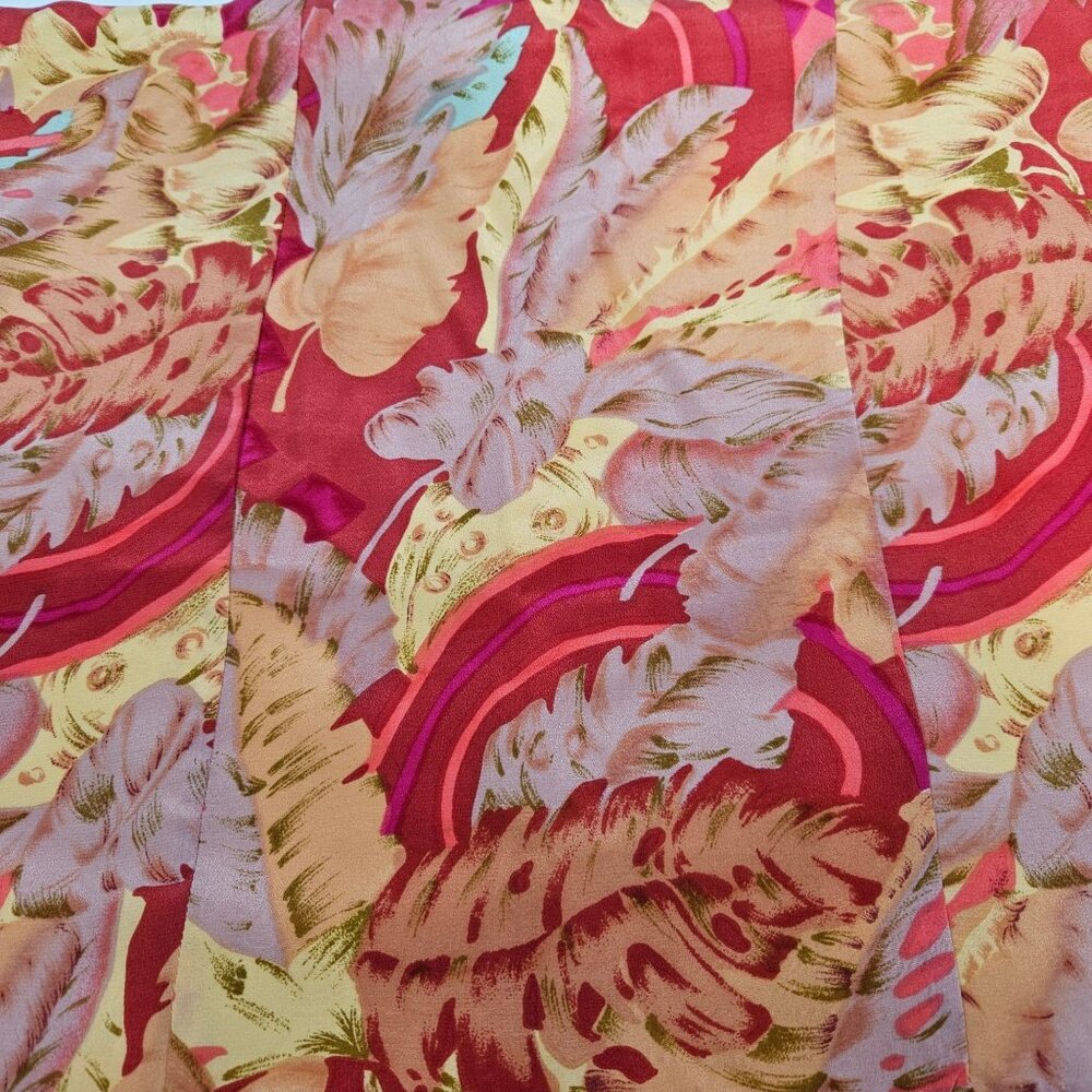 Vintage Marguerite Li Red & Orange Tropical Print Sleeveless Silk Dress Size M - Picture 6 of 8